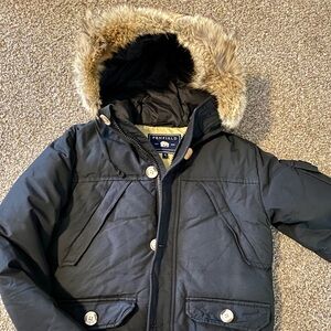Penfield Hudson Script Arctic Bomber Puffer Jacket—old model, black w/ fur trim